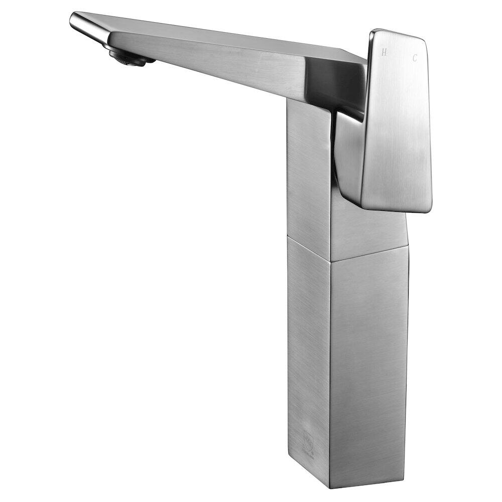 Front. Alfi - Brushed Nickel Single Hole Tall Bathroom Faucet - Silver.