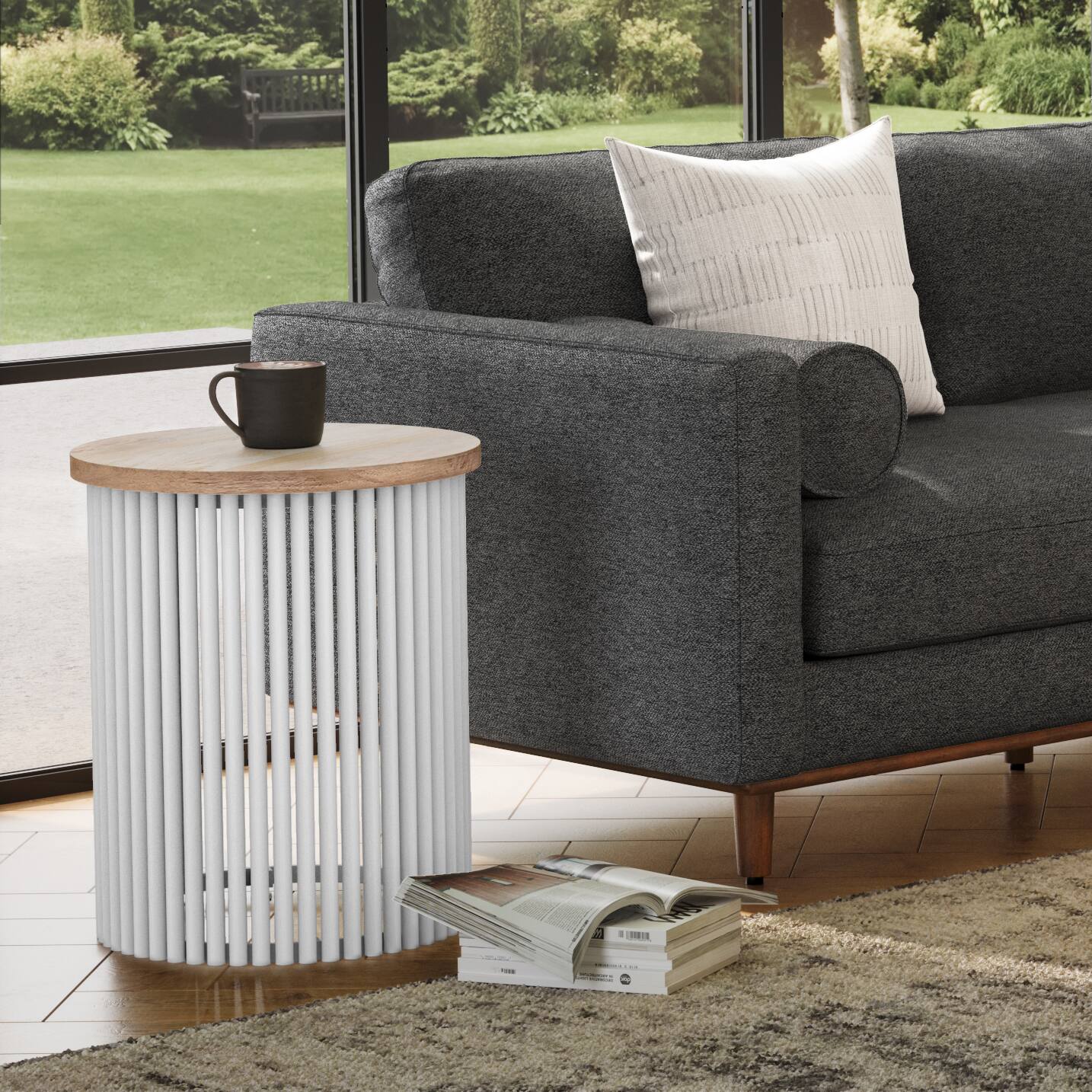 Angle. Simpli Home - Demy 18 inch Wide Solid Mango/Metal Industrial Accent Table in Natural/White, Assembled - Natural, White.