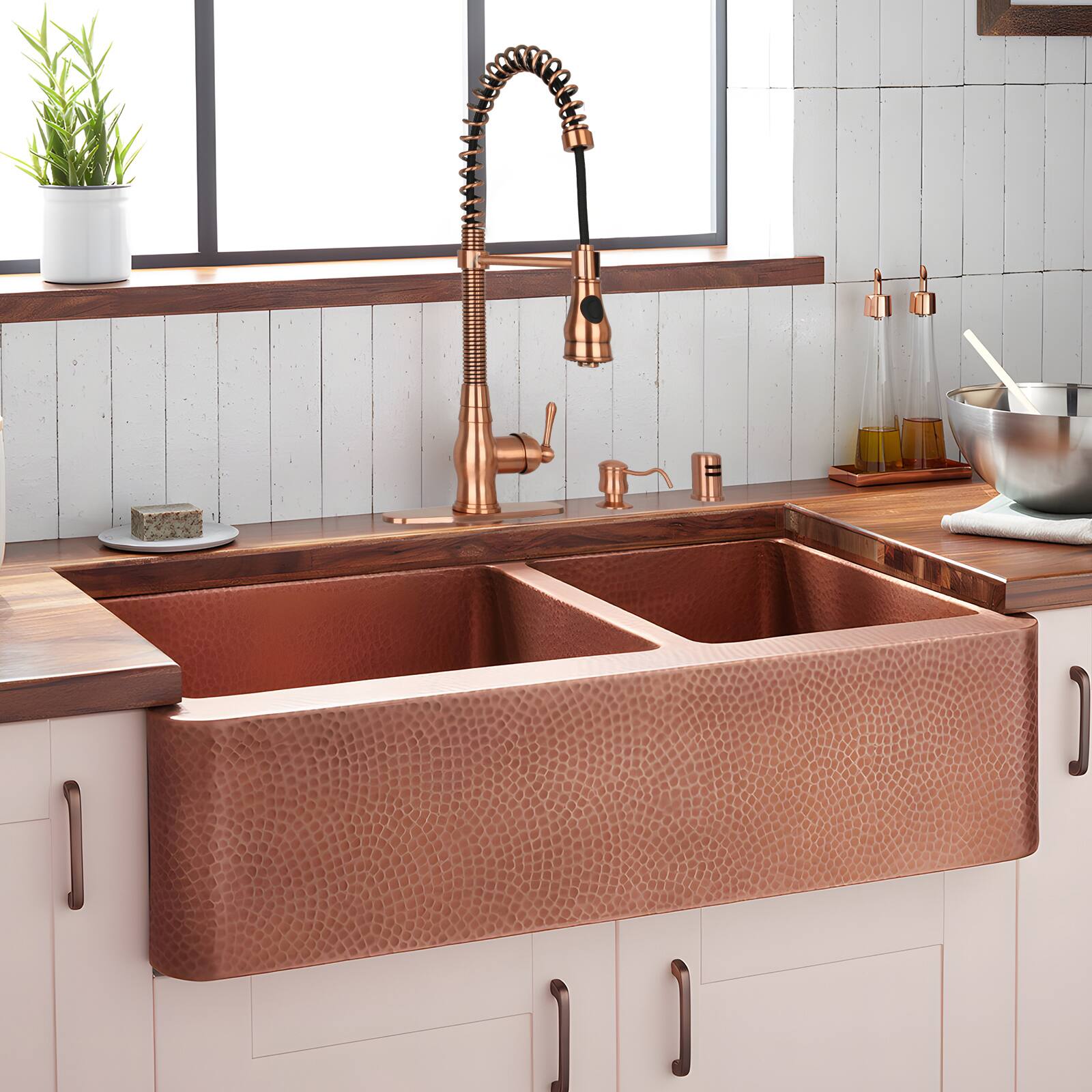 Alt View 5. Akicon - Akicon Pre-Rinse Spring Solid Brass Single Handle Kitchen Faucet with Pull Down Sprayer in Copper - Copper.