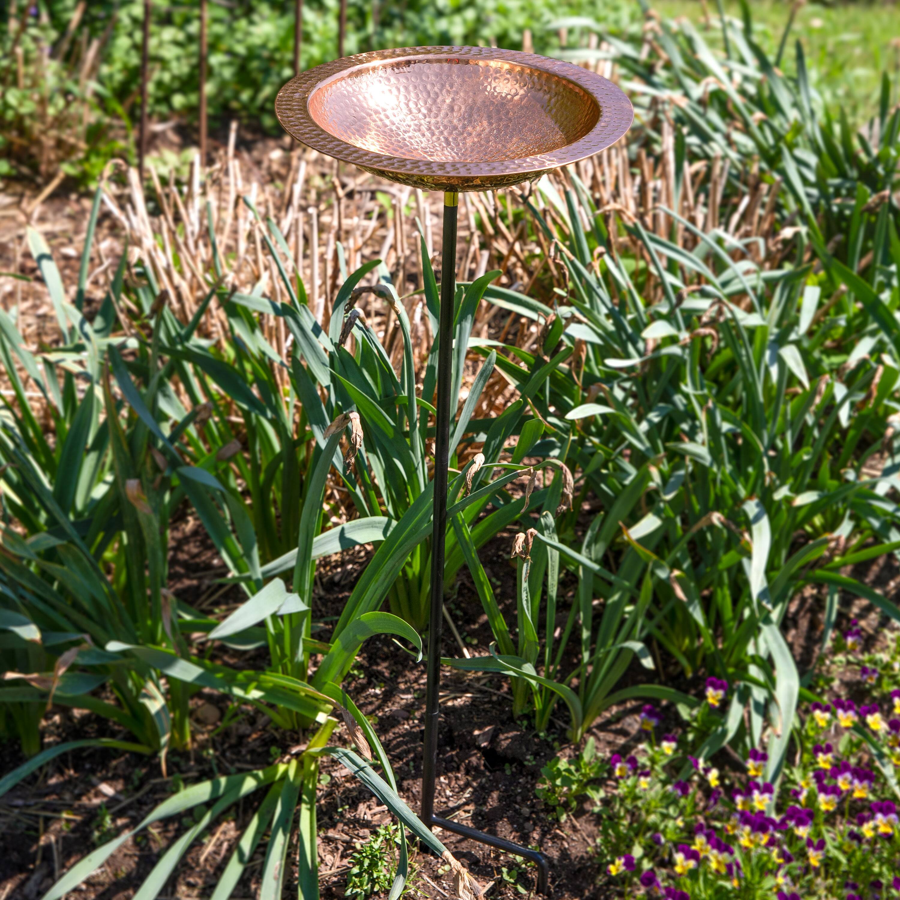 Alt View 1. Sunnydaze - Hand-Hammered Standing Bird Bath or Bird Feeder with Stake - Copper.