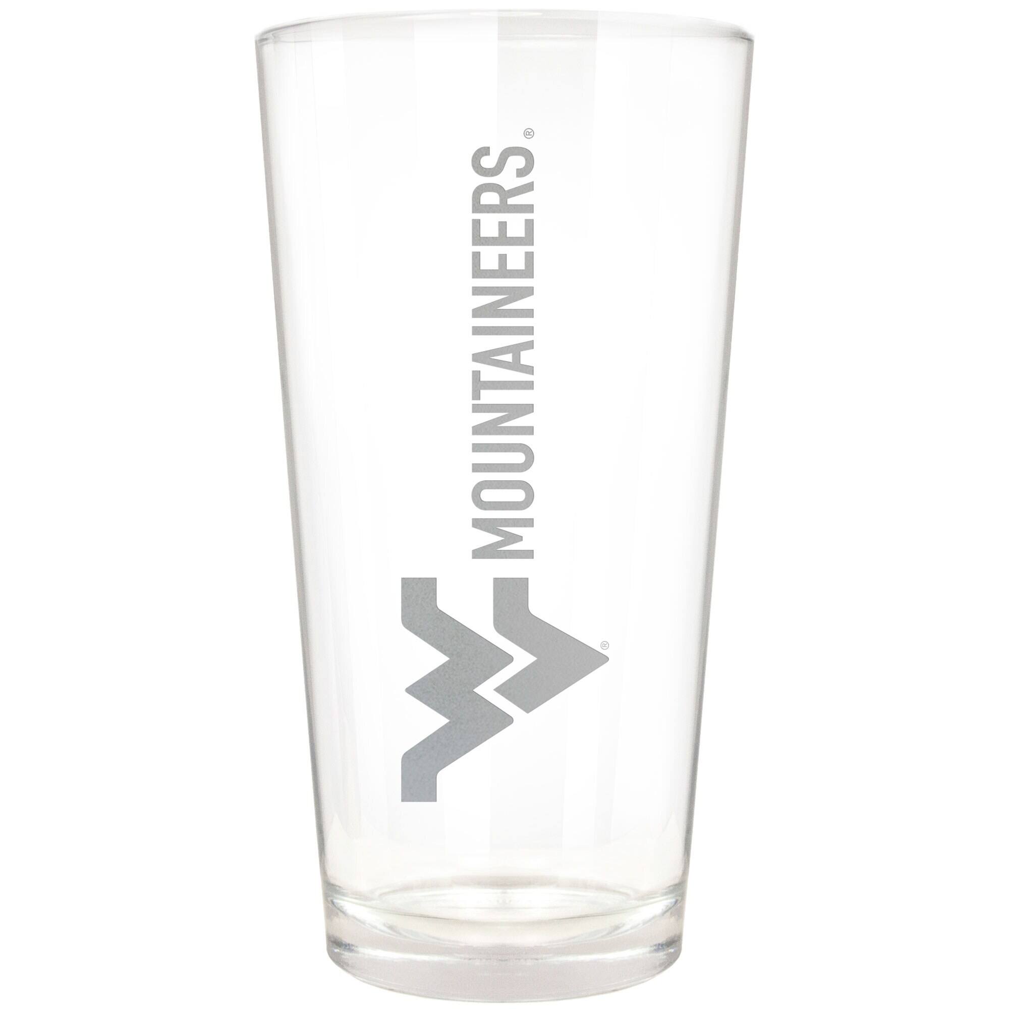 Front. Great American Products - West Virginia Mountaineers Etched 16oz. Vertical Rally Cry Pint Glass - Multicolor.