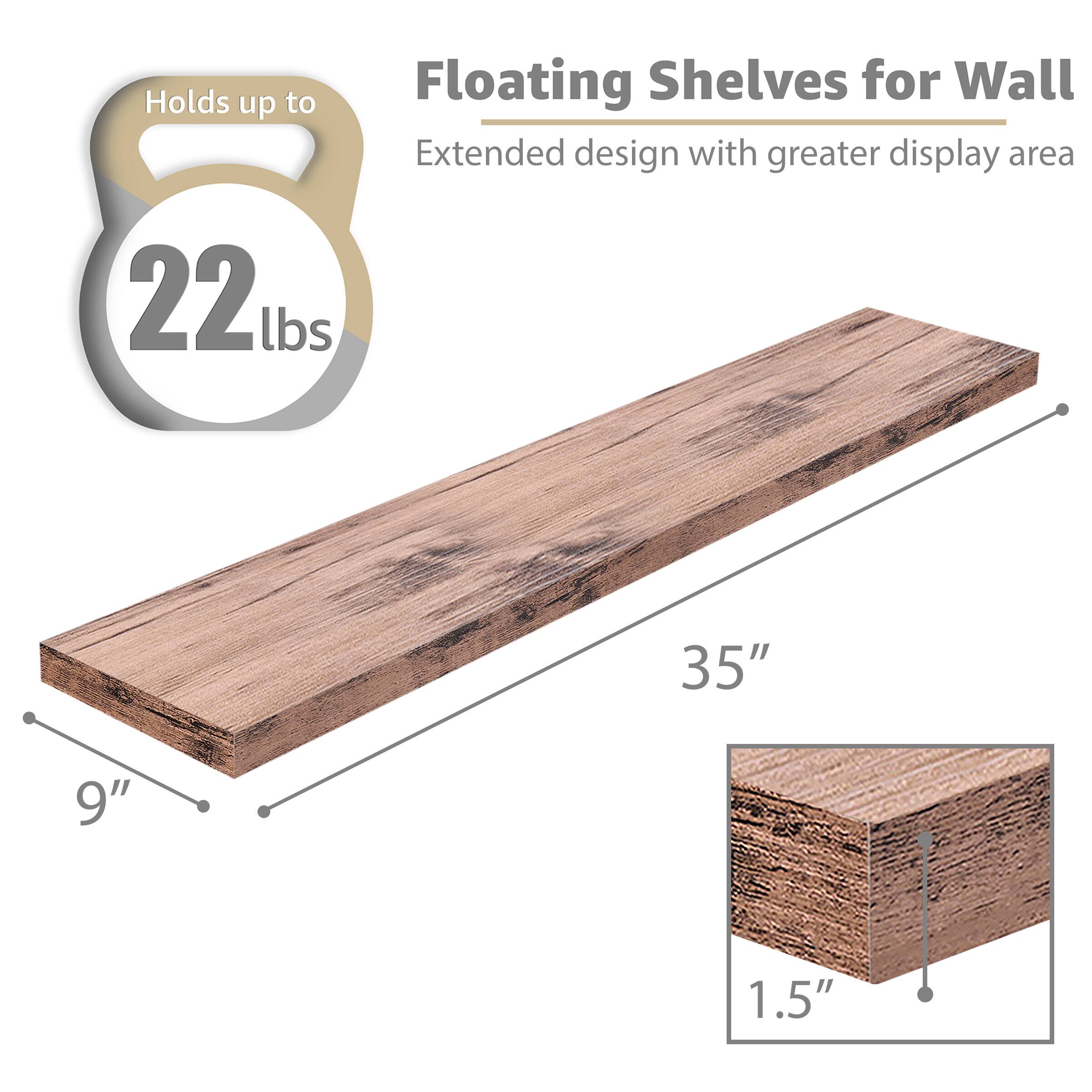 Floating Shelves for Wall, Holds up to 22 lbs, Extended design with greater display area, 35", 9", 1.5"