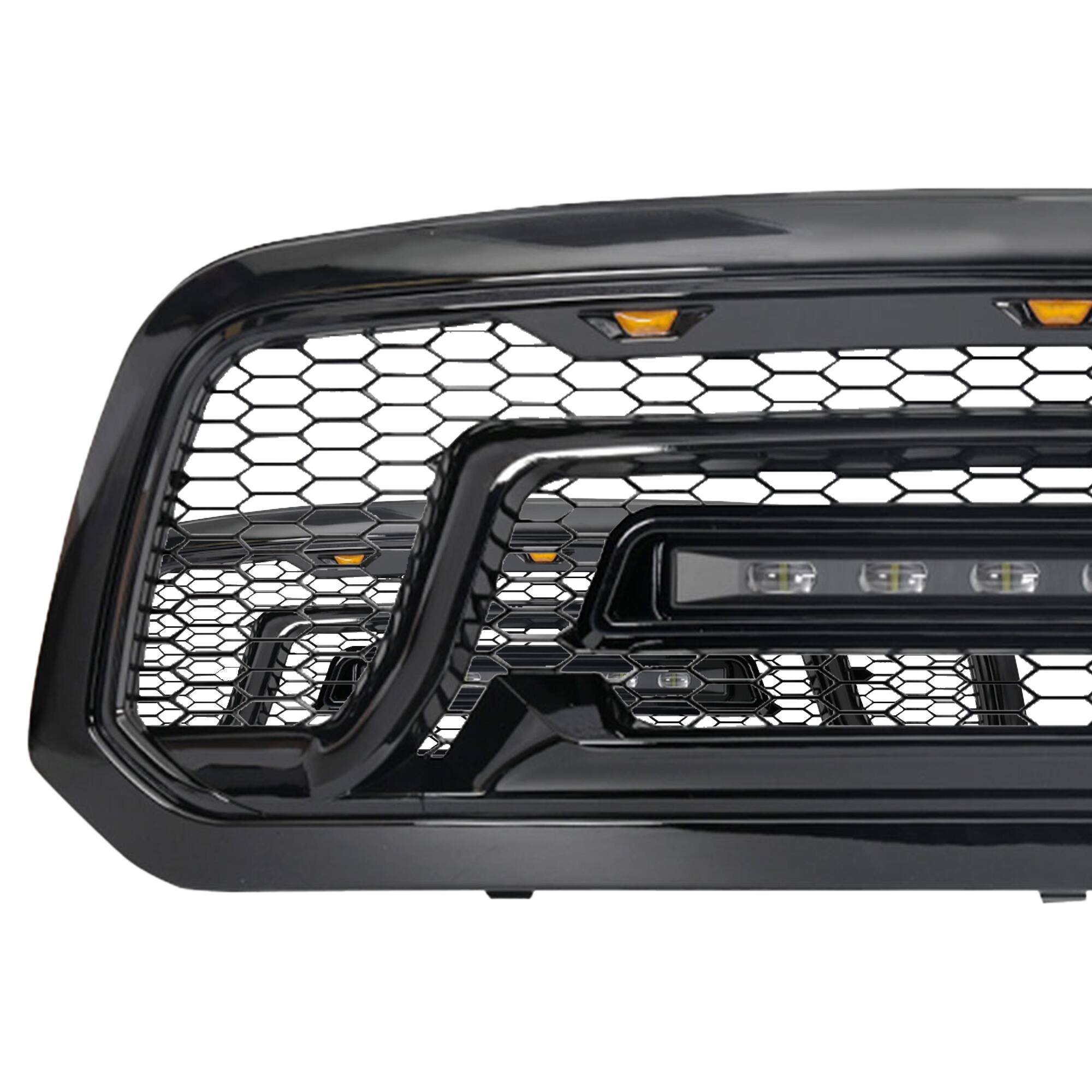 Alt View 7. AMERICAN MODIFIED - AMERICAN MODIFIED Front Armor Grille w/ Off Road Lights for 13-18 Dodge Ram 1500 - Glossy Black.