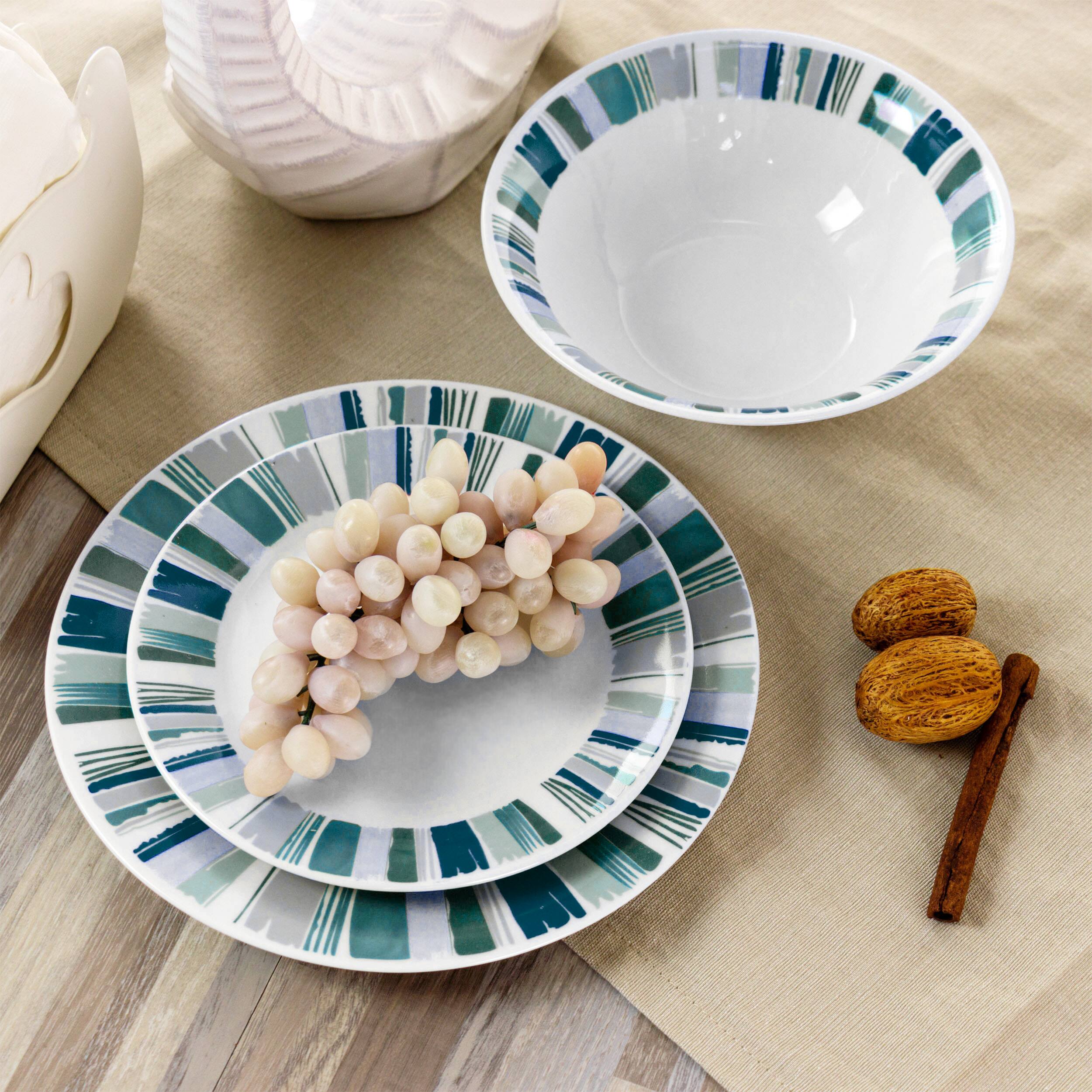 Alt View 4. Gibson - Gibson Home Orleans 12 Piece Round Ceramic Dinnerware Set in Blue - Blue Multi.