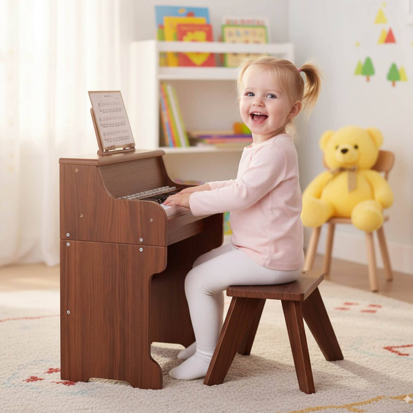 Alt View 1. Costway - Costway 25 Keys Digital Piano with Music Stand Stool Lighted Keys Teaching Mode for 3+ Kids - Brown.