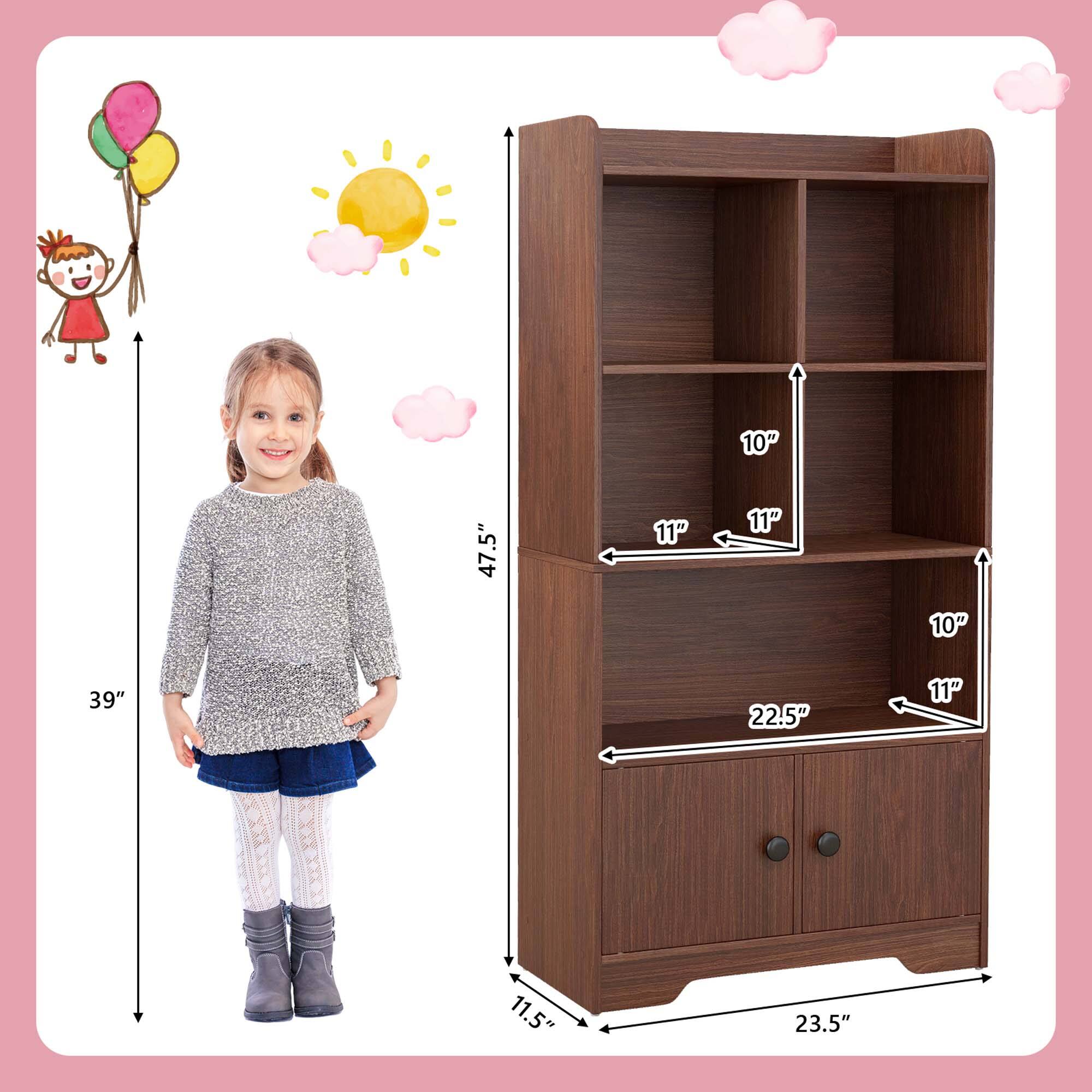 The text on the image reads: "10 47.5" 11" 11" 10 39" 22.5" 11P 11.5" 23.5". This text is likely a measurement chart or a description of the dimensions of the wooden bookshelf. The measurements are in inches, and the bookshelf is 47.5 inches tall, with a width of 11 inches for each shelf.