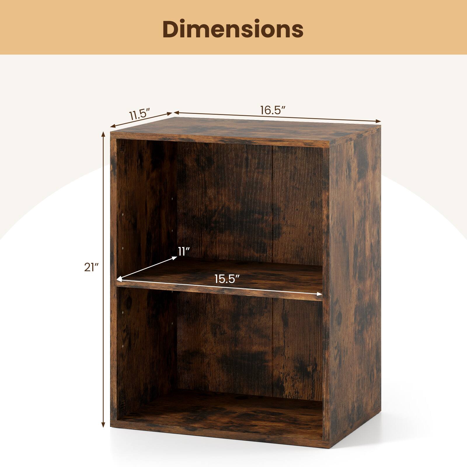 Dimensions
11.5"
16.5"
21"
11"
15.5"