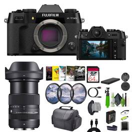 Fujifilm - X-T50 Mirrorless Digital Camera + Sigma 18-50mm Contemporary Lens+ More - Black