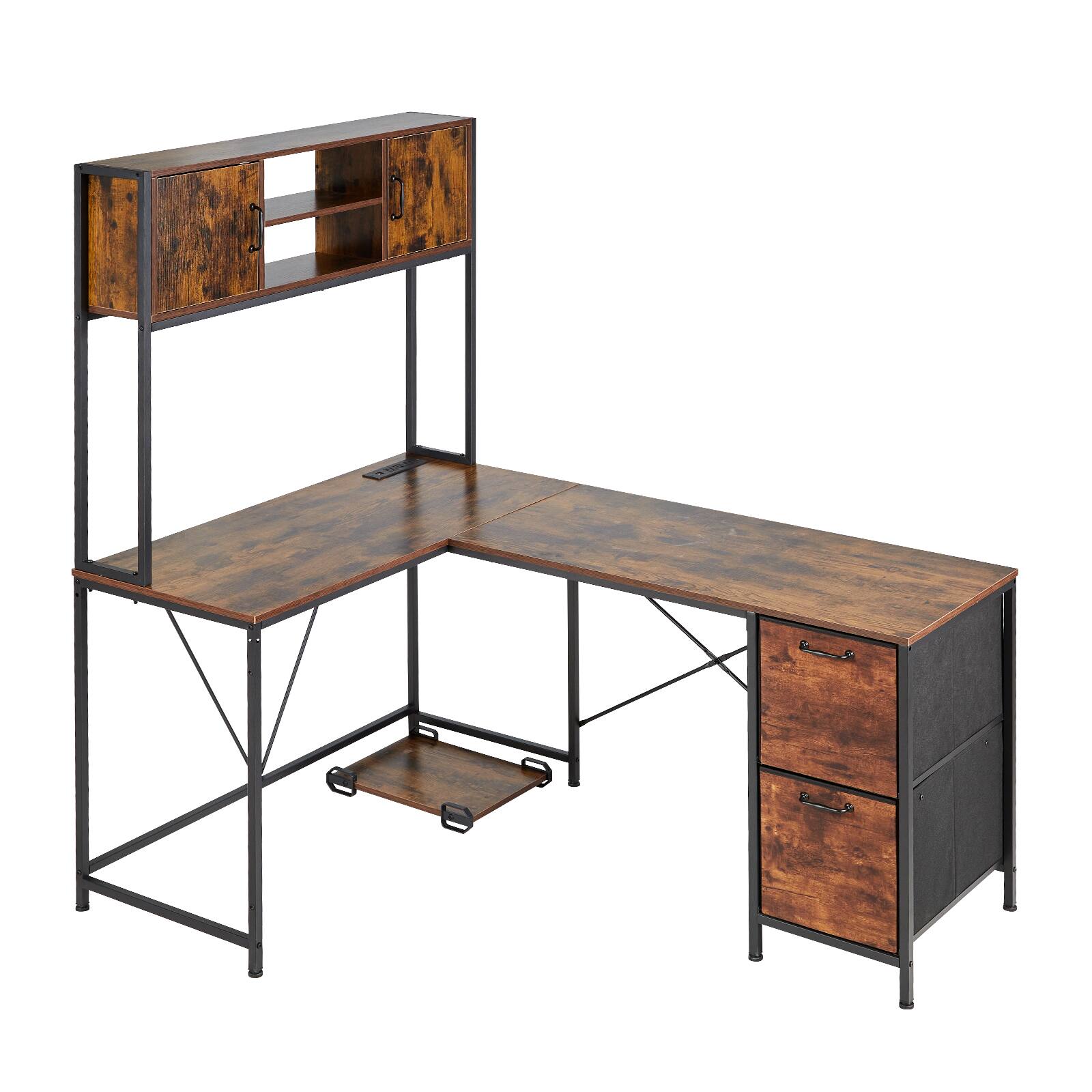 Alt View 5. VEVOR - L-Shaped Gaming Desk with LED Lights, 62.2-inch Reversible Corner Computer Desk with Power Outlets, Movable CPU Stand - Brown.