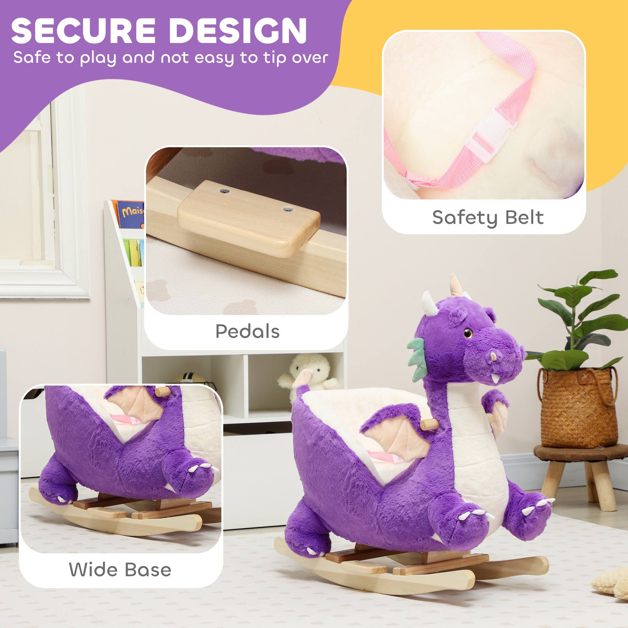 SECURE DESIGN  
Safe to play and not easy to tip over

- Safety Belt
- Pedals
- Wide Base