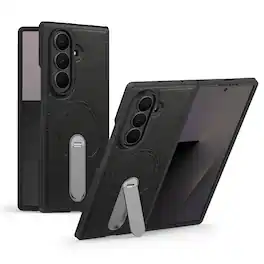 Dteck - Magnetic Case for Samsung Galaxy Z Fold7 Shockproof PU Leather Slim Kickstand Cover - Black