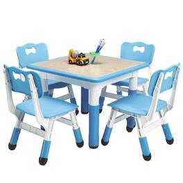Acekool - Kids Table and 4 Chairs Set, Graffiti Desktop Plastic Children Art Table, Height Adjustable Toddler Table and Chair Set - Blue