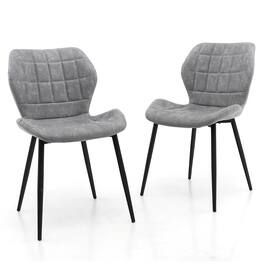 Gymax - Dining Chairs Set of 2 w/ Padded Back Metal Legs & 2 Adjustable Foot Pads - Gray