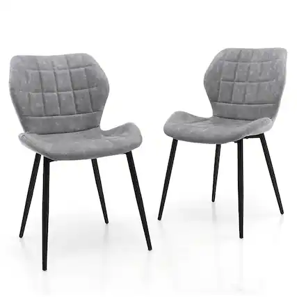 Front. Gymax - Gymax Dining Chairs Set of 2 w/ Padded Back Metal Legs & 2 Adjustable Foot Pads Gray - Gray.