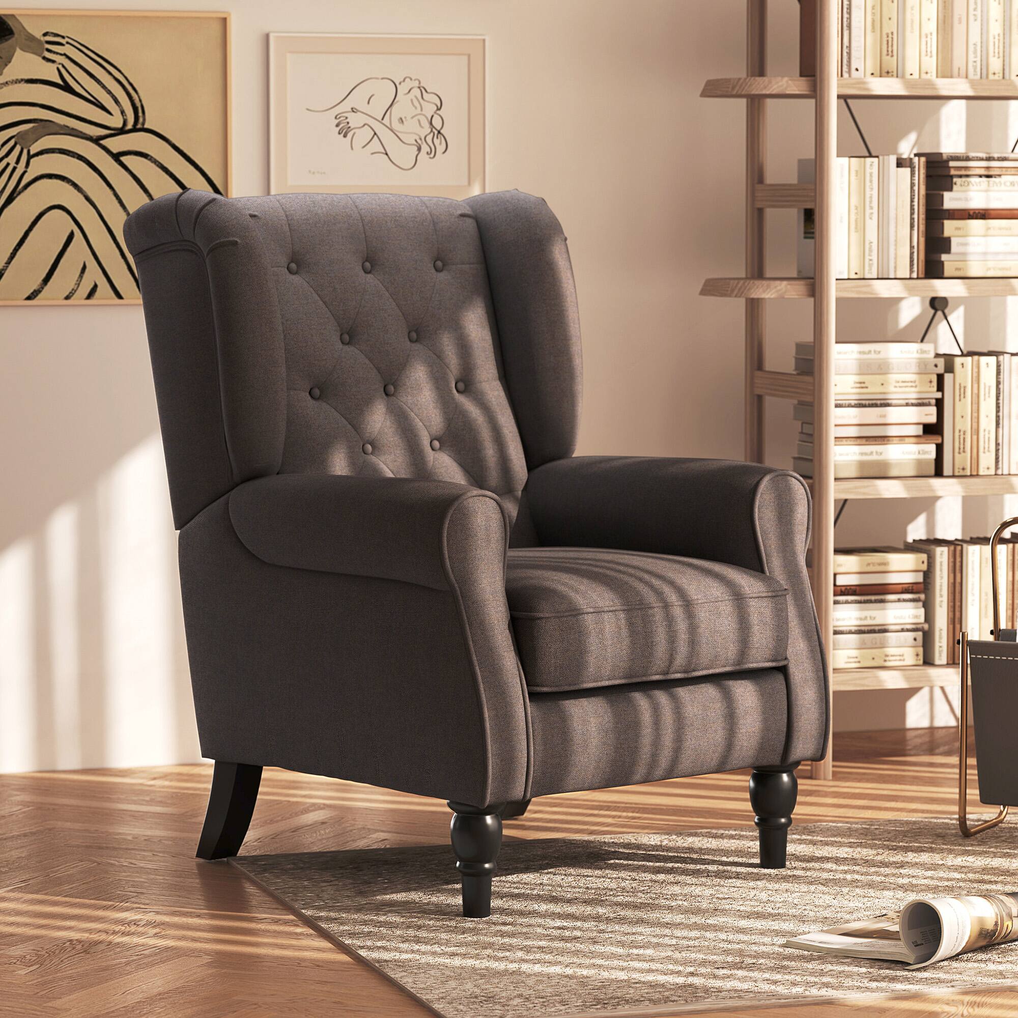 Alt View 1. Homcom - Accent Chair for Living Room, Button-Tufted Lounge Chair with Round Armrests and Wood Legs - Dark.