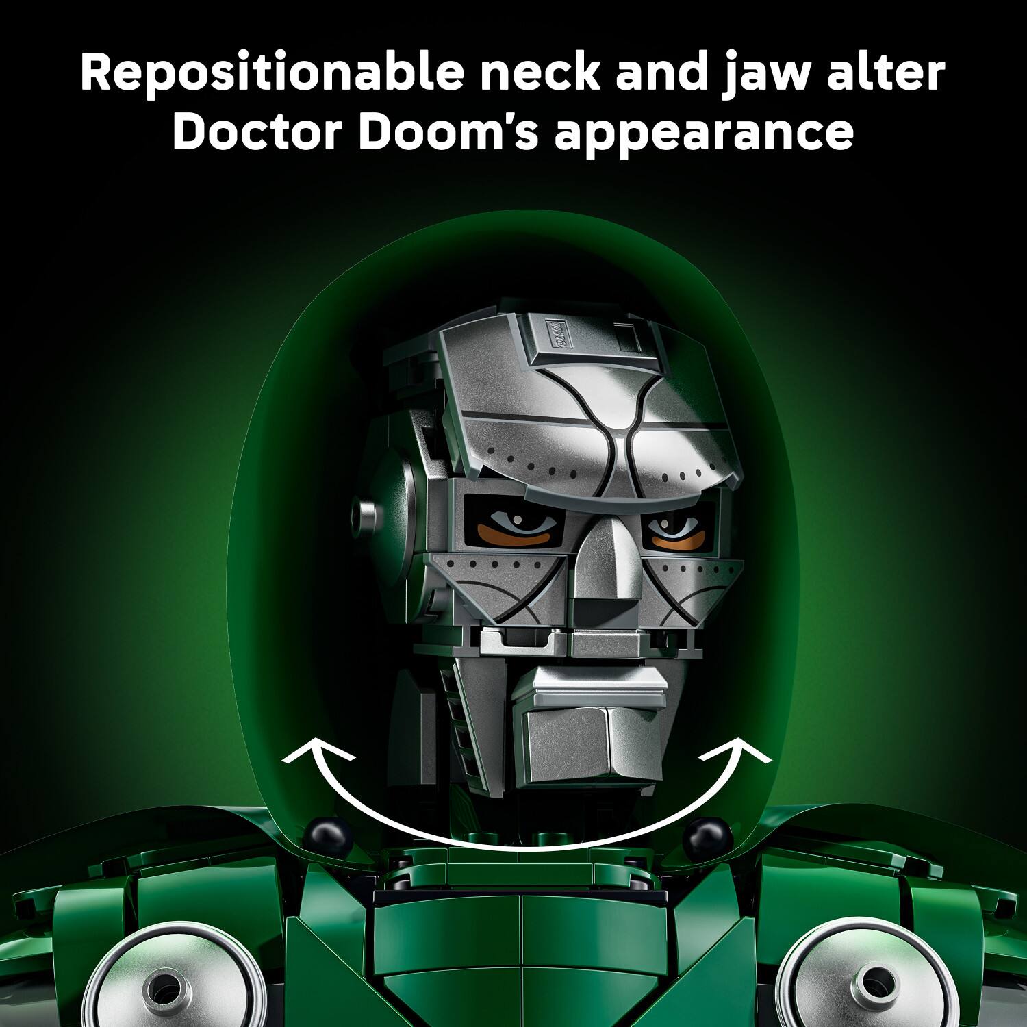 Repositionable neck and jaw alter Doctor Doom's appearance