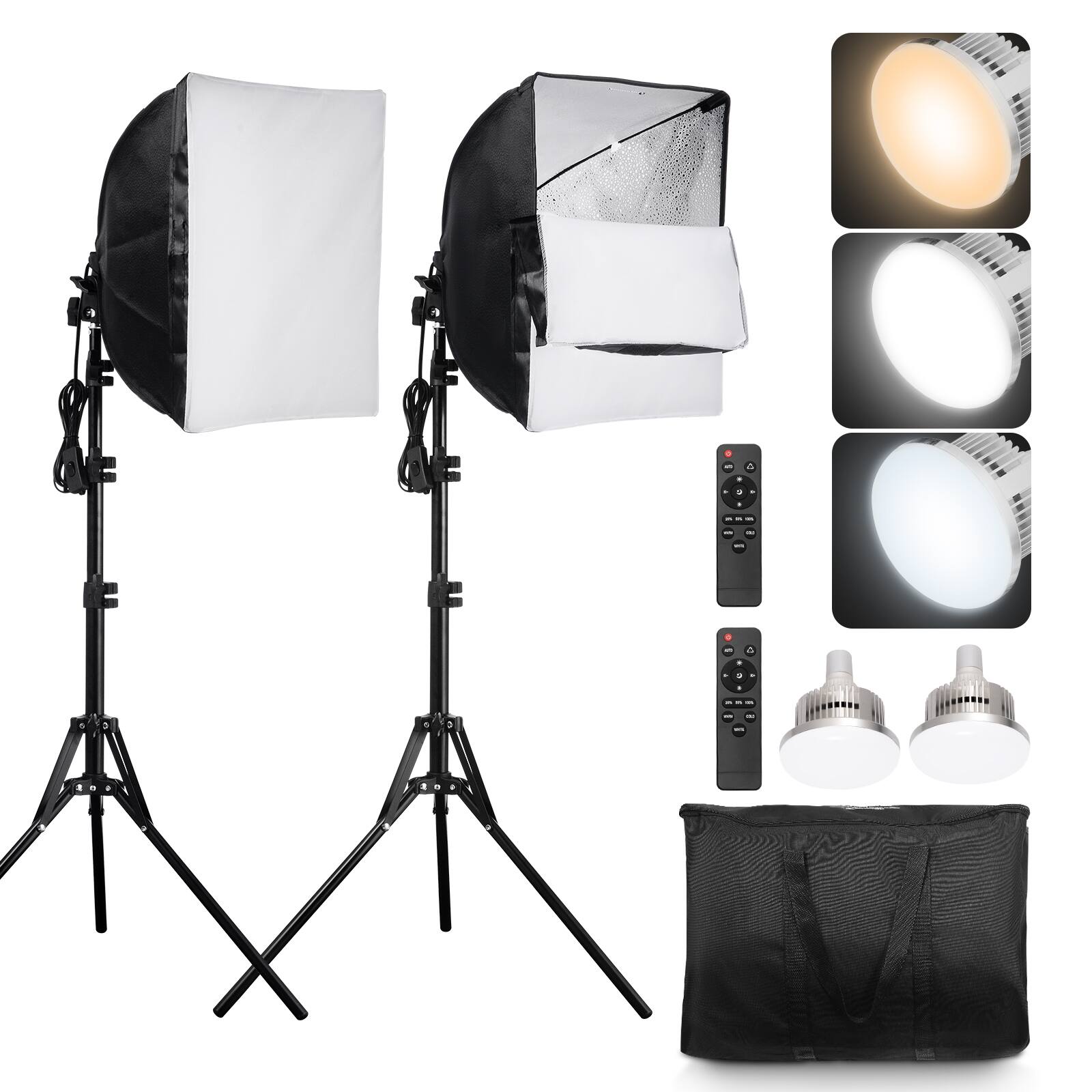 Alt View 5. VEVOR - Softbox Lighting Kit, 16" x 16", Professional Softbox with 45W LED Bulbs, 3000-6500K Adjustable Color Temperature - Black.