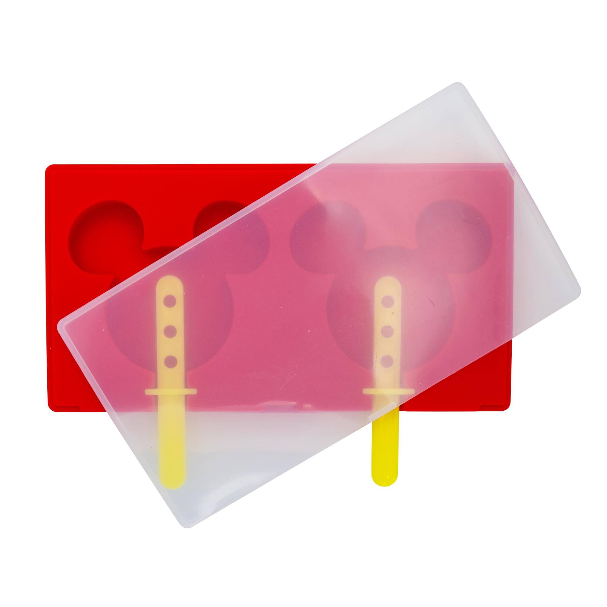Front. Silver Buffalo - Disney Mickey Mouse 2-Piece Silicone Popsicle Mold Maker Set - Red.