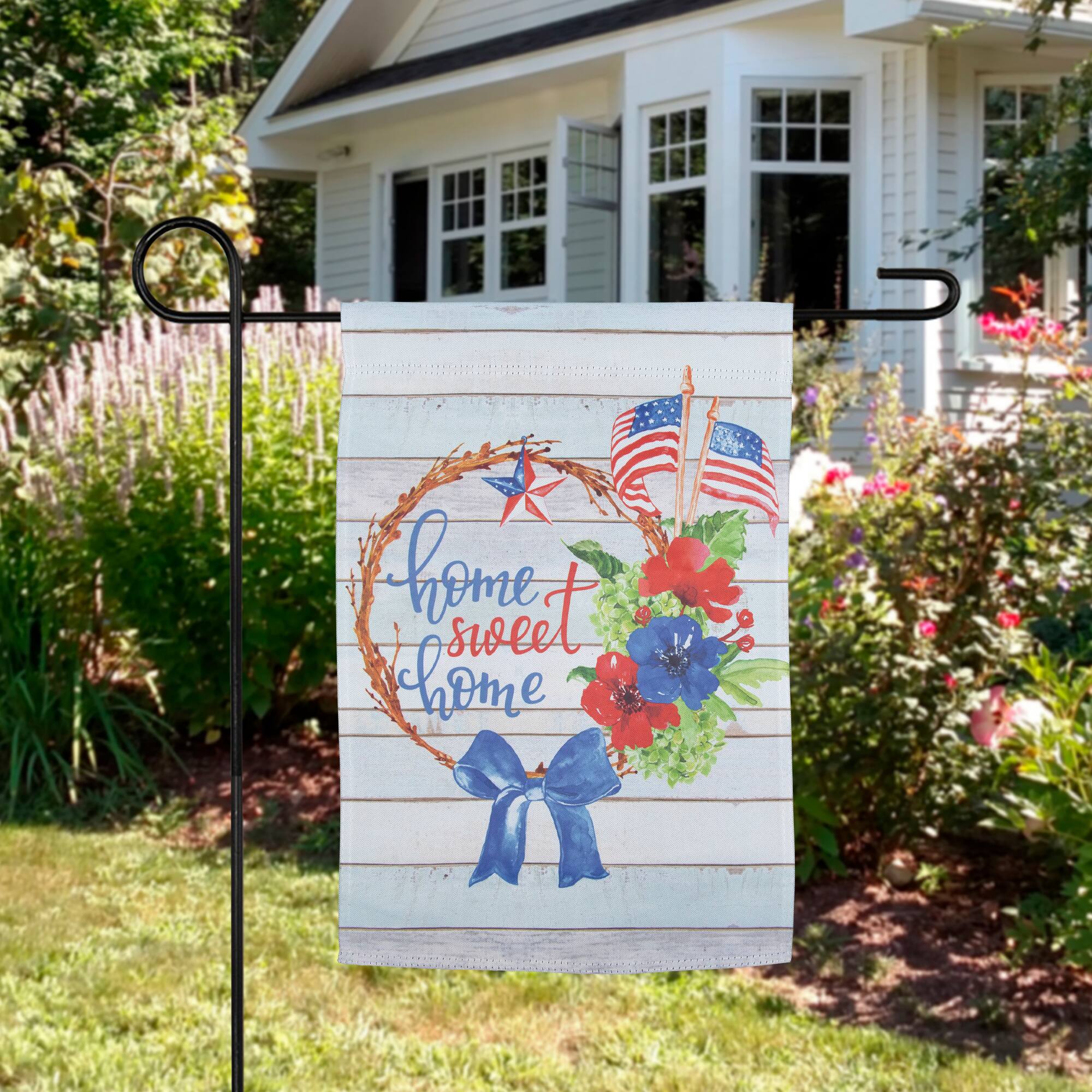 Northlight- Home Sweet Home Wreath Patriotic Outdoor Garden Flag- 18" x 12.5"- Red
