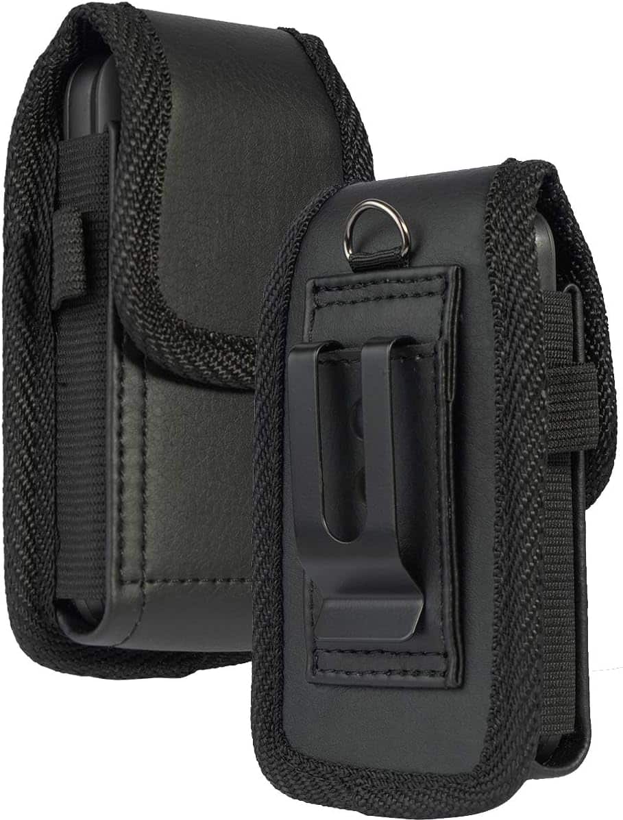 ACJPR - Vegan Leather Vertical Pouch, Belt Loop & Magnetic Closure for Phones - Black