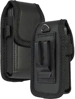 ACJPR - Vegan Leather Vertical Pouch, Belt Loop & Magnetic Closure for Phones - Black