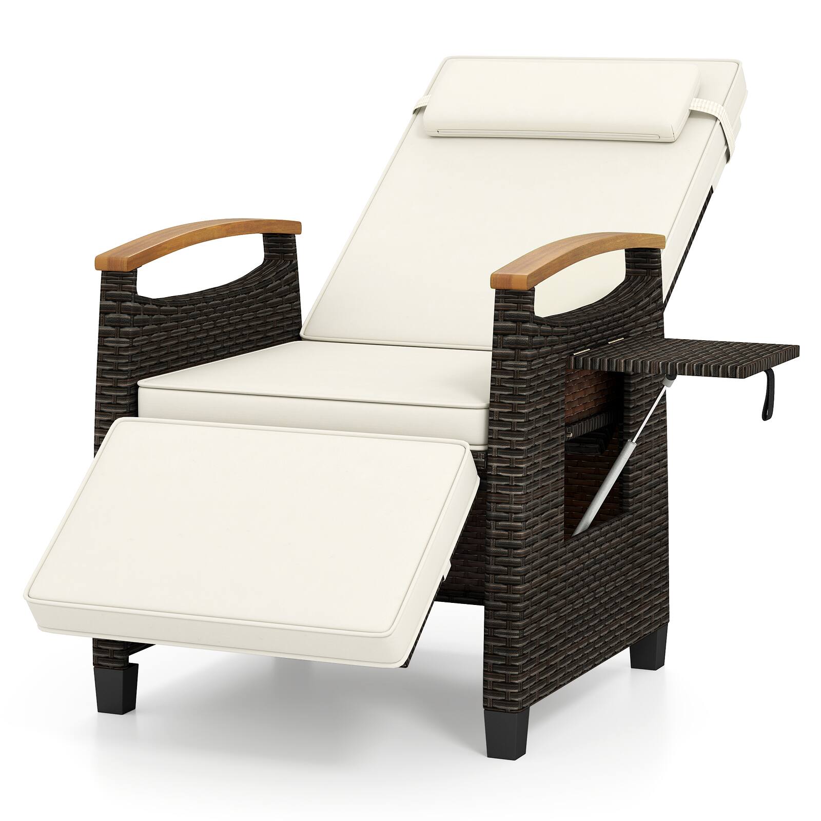 Alt View 8. Gymax - Gymax Patio Rattan Lounge Chair PE Wicker Recliner Chair w/ Adjustable Backrest & Footrest White - Mix Brown, Off White.