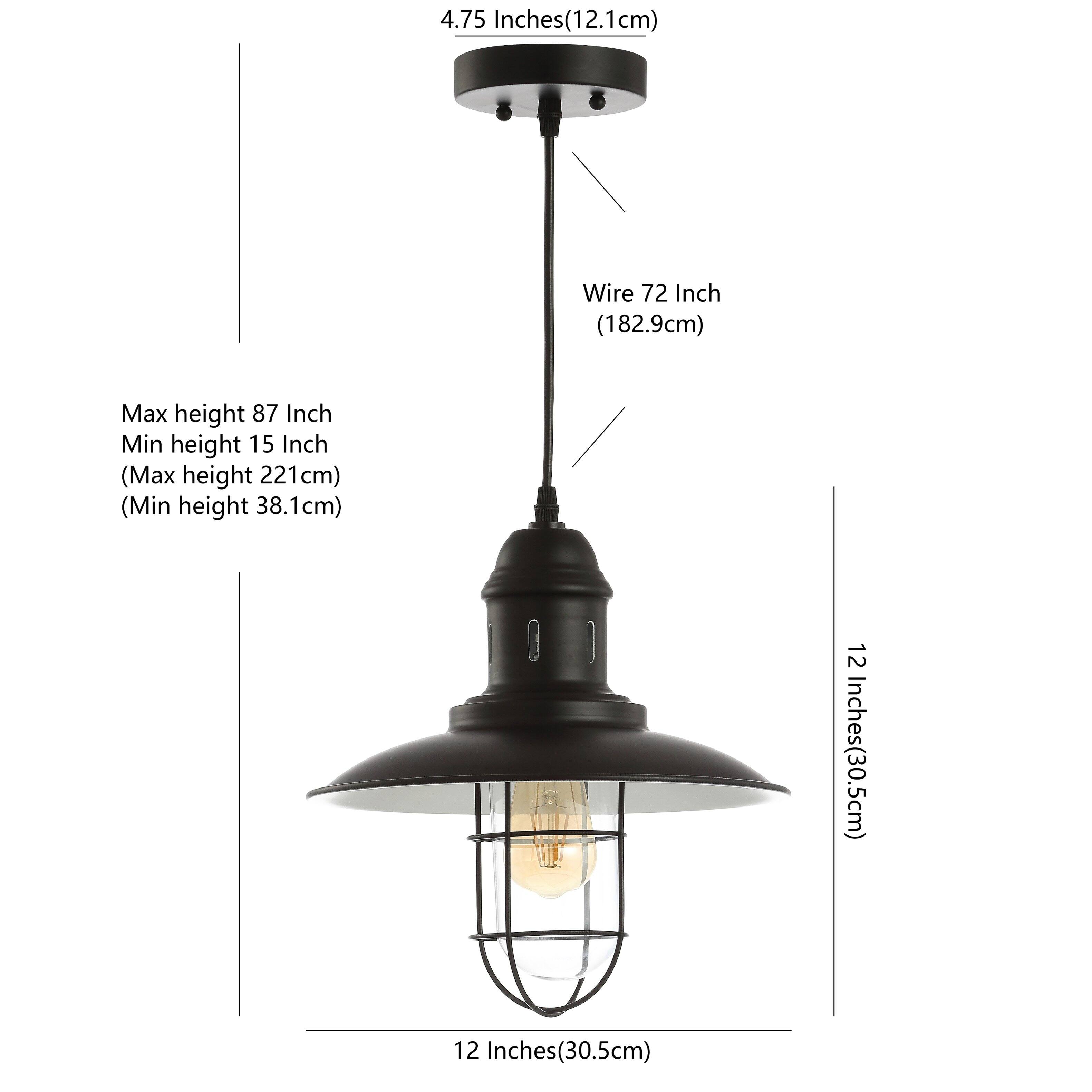 4.75 Inches (12.1cm)  
Wire 72 Inch (182.9cm)  
Max height 87 Inch (221cm)  
Min height 15 Inch (38.1cm)  
12 Inches (30.5cm)  
12 Inches (30.5cm)