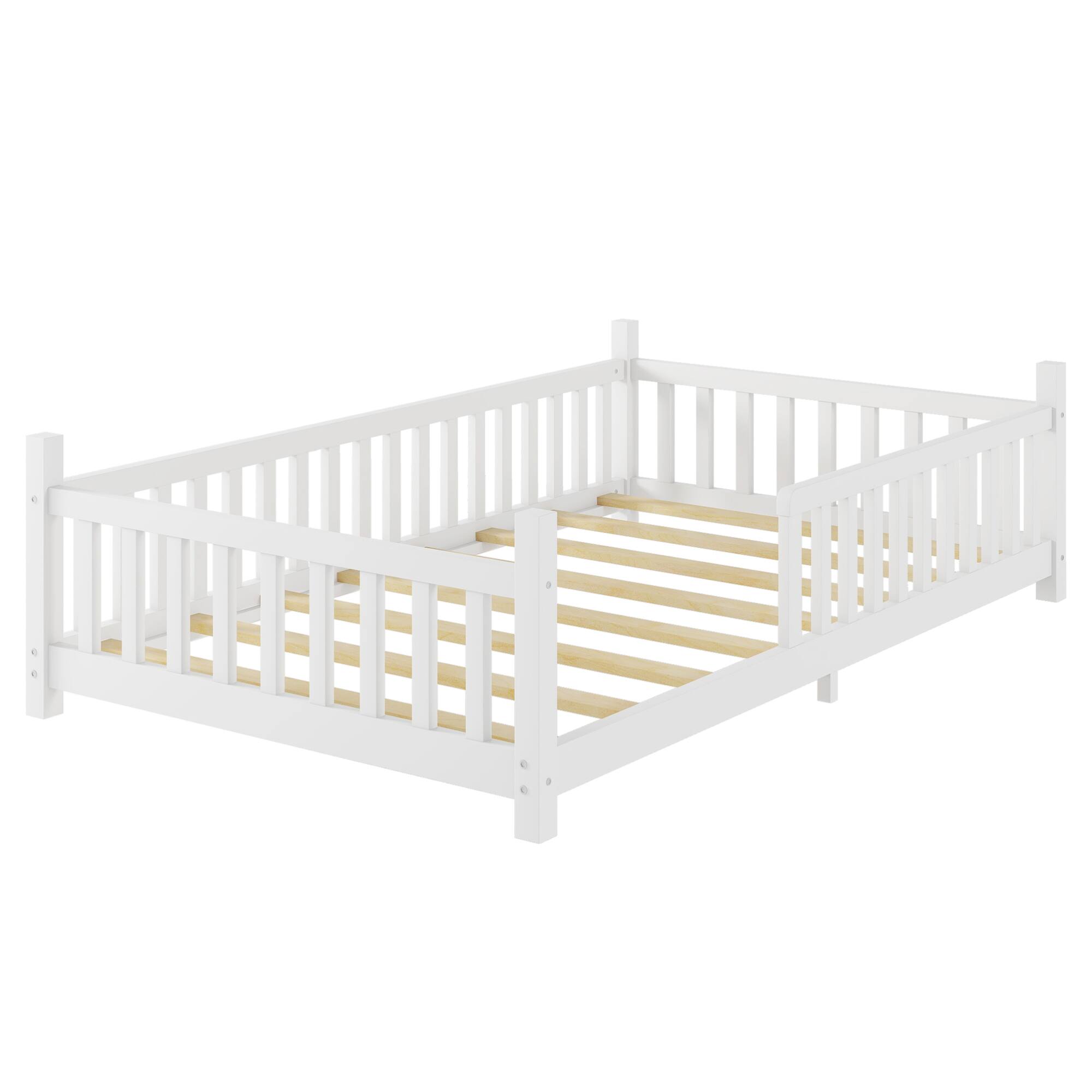 Alt View 9. GOODSILO - Charming Low Profile Twin House Bed with Removable Roof and Safety Fence for Children's Bedroom - White.