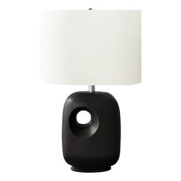 Luckbyte - 26 Inch Black Ceramic Table Lamp Ivory Cream Shade Contemporary Modern Light