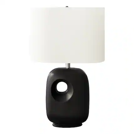 Front. Luckbyte - 26 Inch Black Ceramic Table Lamp Ivory Cream Shade Contemporary Modern Light.