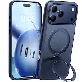 TORRAS - Ostand Q3 Spin - Military-Grade Magnetic Rotatable Case, 90° Adjustable Stand & MagSafe for Apple iPhone 17 Pro - Blue