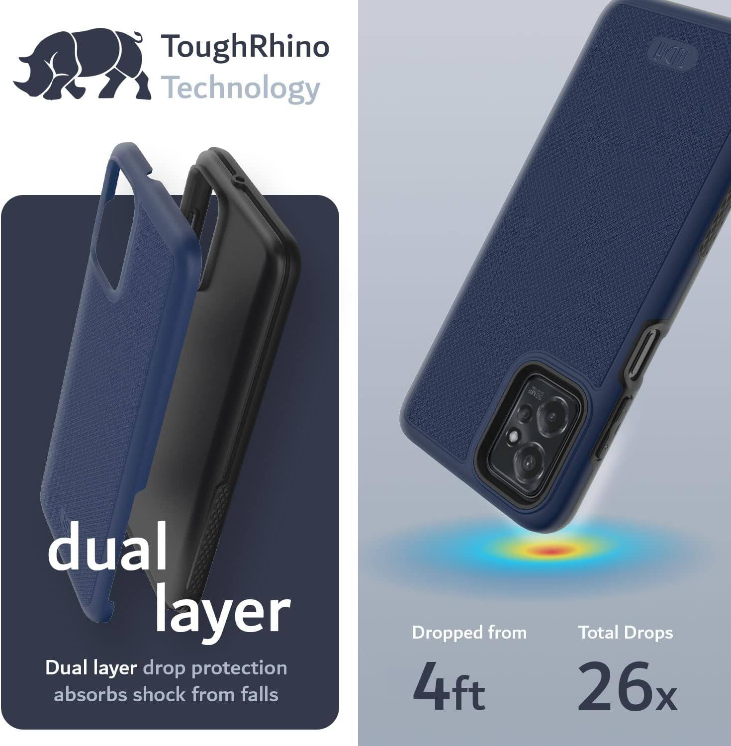 ToughRhino Technology

Dual layer
Dual layer drop protection absorbs shock from falls

Dropped from 4ft
Total Drops 26x