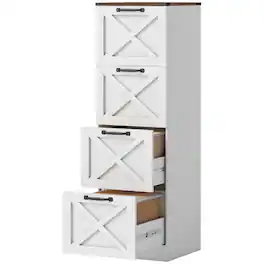Homcom - Storage Drawers Farmhouse X Pattern Printer Stand Fits Letter Files 4 Drawers - White