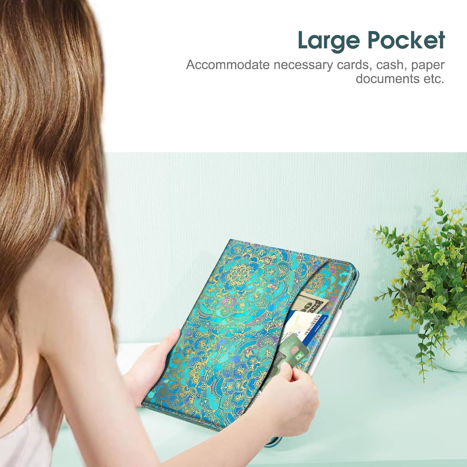 Large Pocket  
Accommodate necessary cards, cash, paper documents etc.