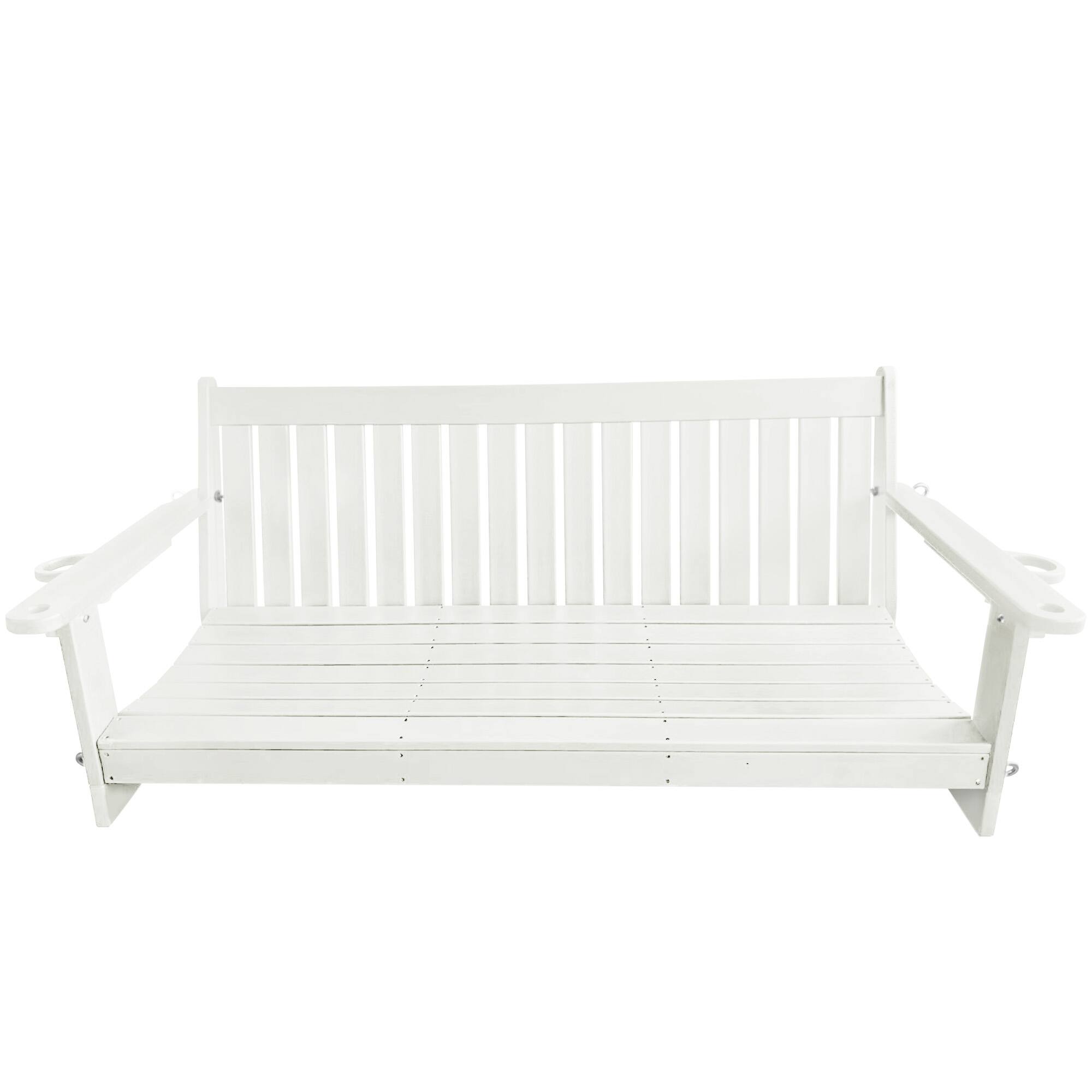 Alt View 2. Fortune Candy - HDPE 5 ft Porch Swing Bench with Cupholders, High Backrest and Deep Contoured Seat for Outdoor Patio Garden (3-Seater) - White.