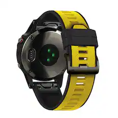 Front. StrapsCo - ColorBlock Endurance Strap QuickFit 26 Silicone Rubber Watch Band For Garmin Tactix 8 – 51mm - Black & Yellow.