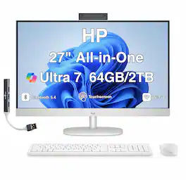 HP - Upgraded - 27 All-in-One 27 FHD Display (Ultra 7-255U, 64GB, 2TB SSD, Intel Graphics, WiFi 6, Webcam, Win 11 Pro) w/USB Hub - Shell White