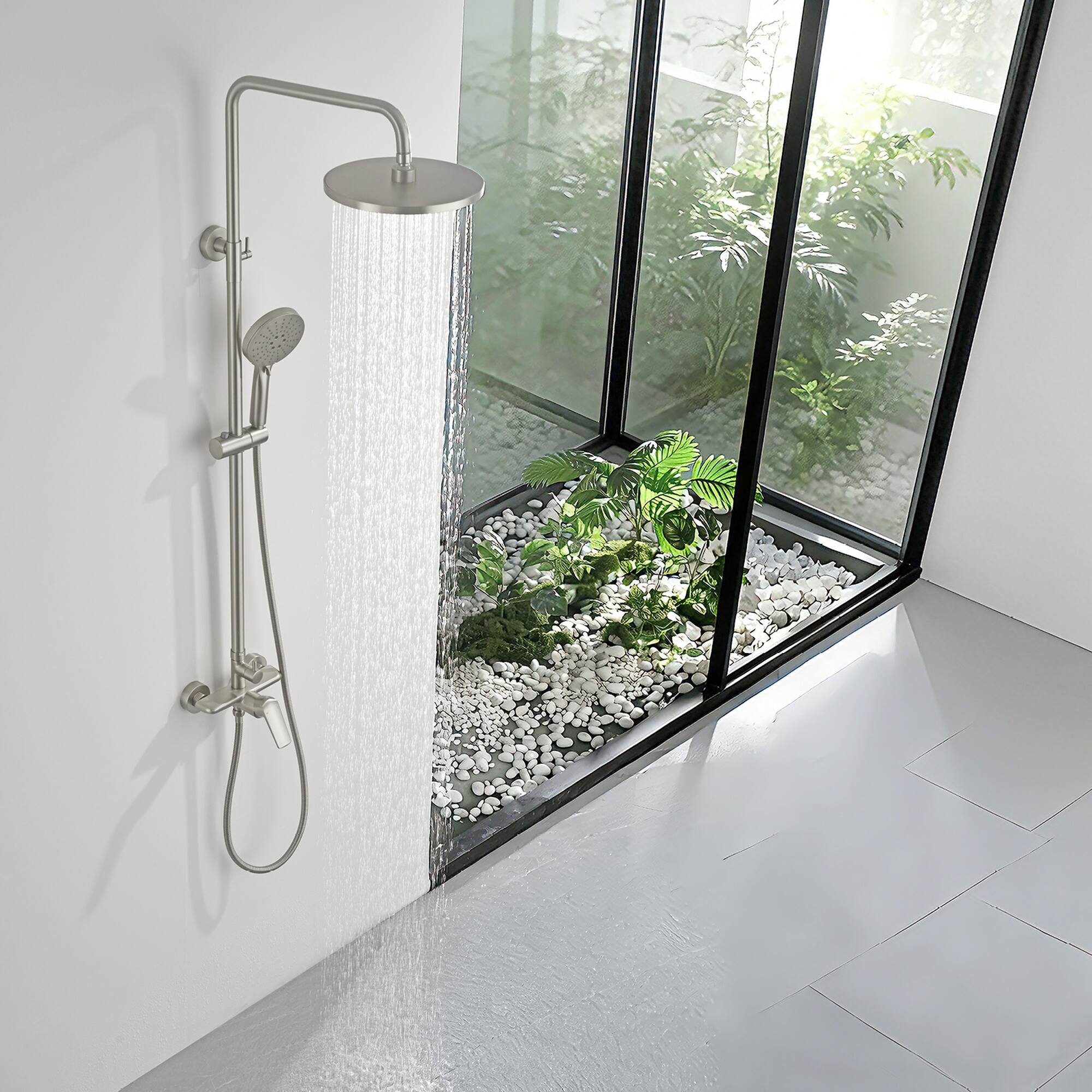 Alt View 3. Boyel Living - Brushed Nickel Shower Set Brass SUS304 2-Function 10-Inch ABS Top Spray 3-Function Handheld cUPC - Silver.