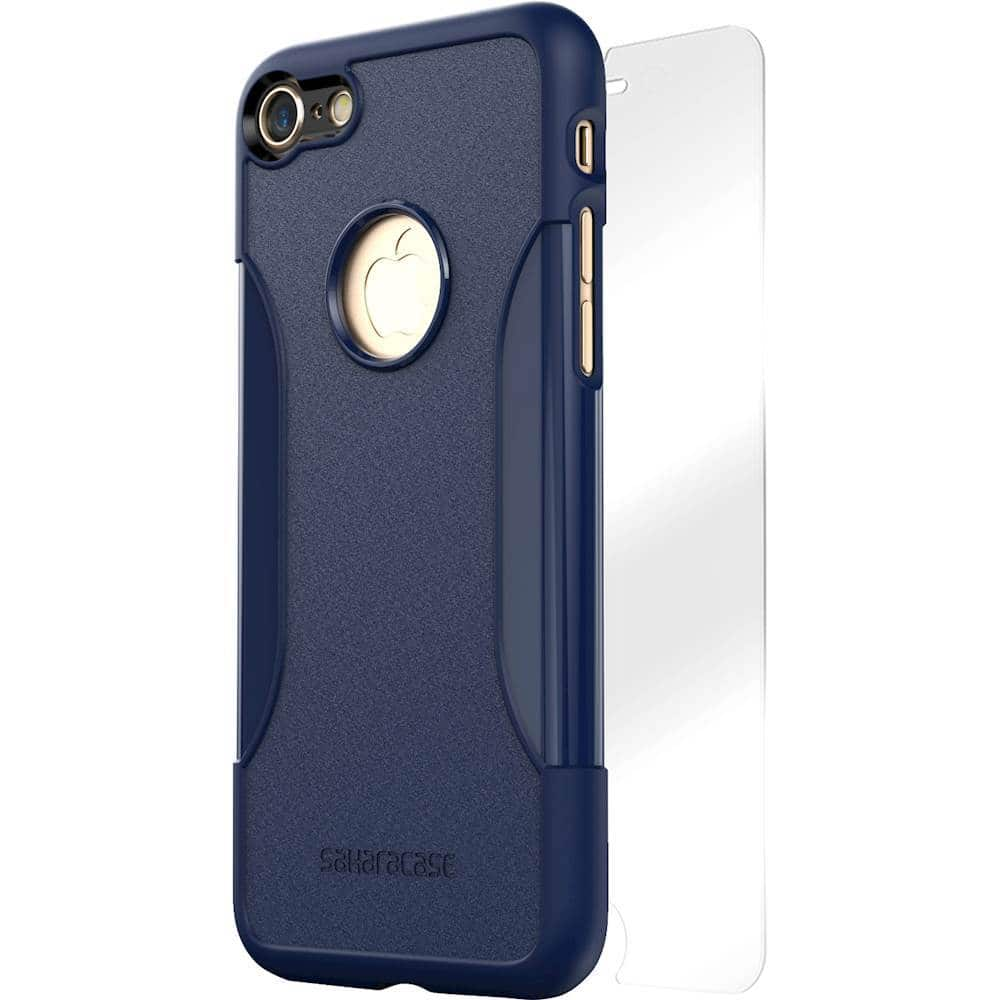 classic case with glass screen protector for apple iphone 7 and apple iphone 8 - navy blue