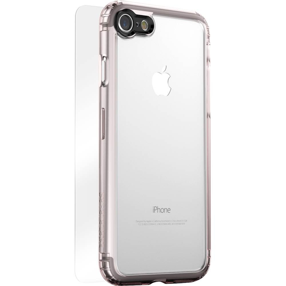 clear case with glass screen protector for apple iphone 7 and apple iphone 8 - rose gold