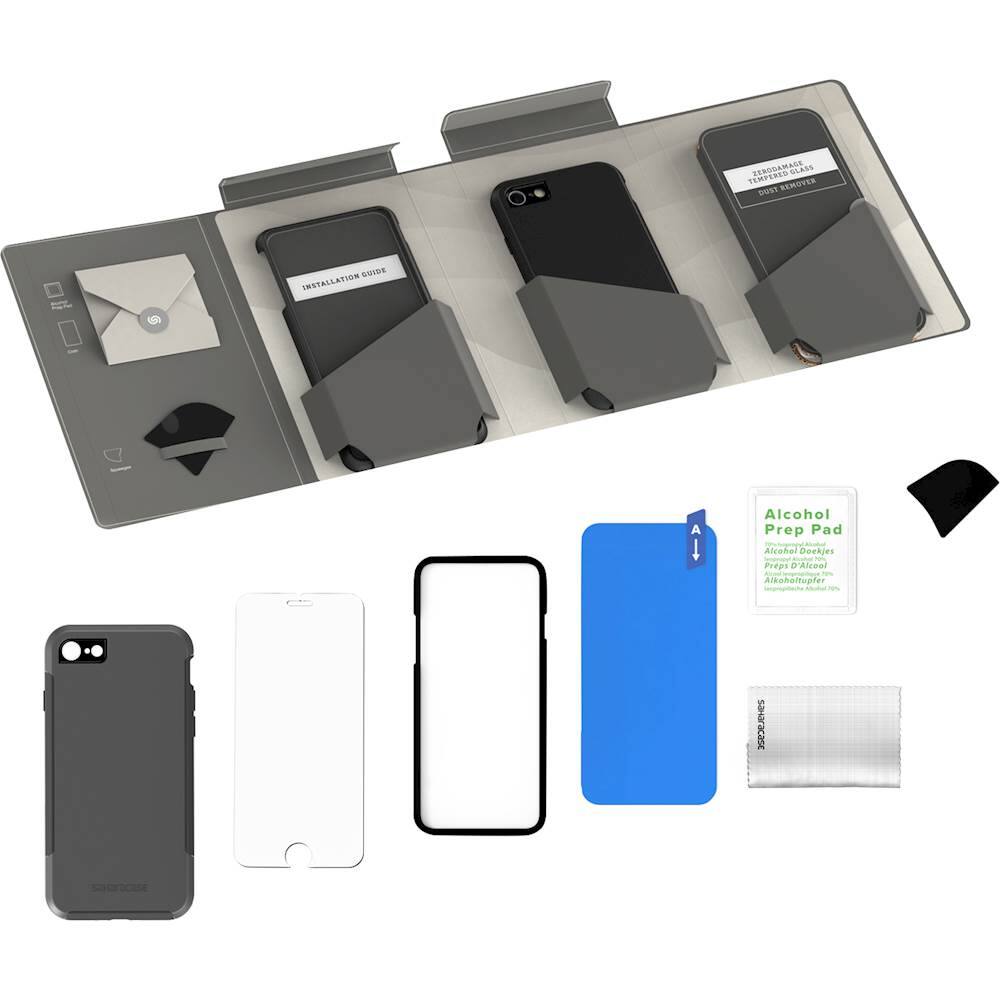 inspire case with glass screen protector for apple iphone 7 and apple iphone 8 - black