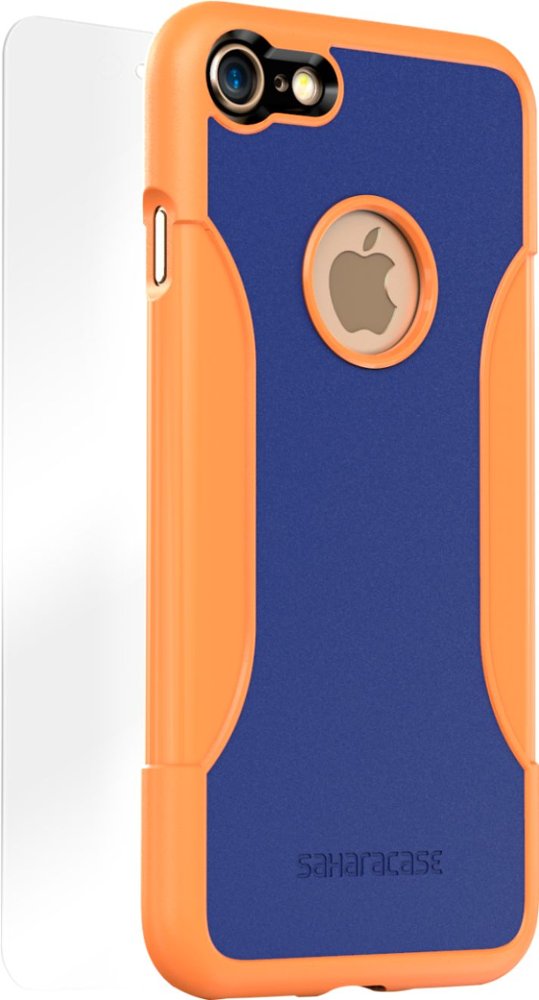 classic case with glass screen protector for apple iphone 7 and apple iphone 8 - blue orange
