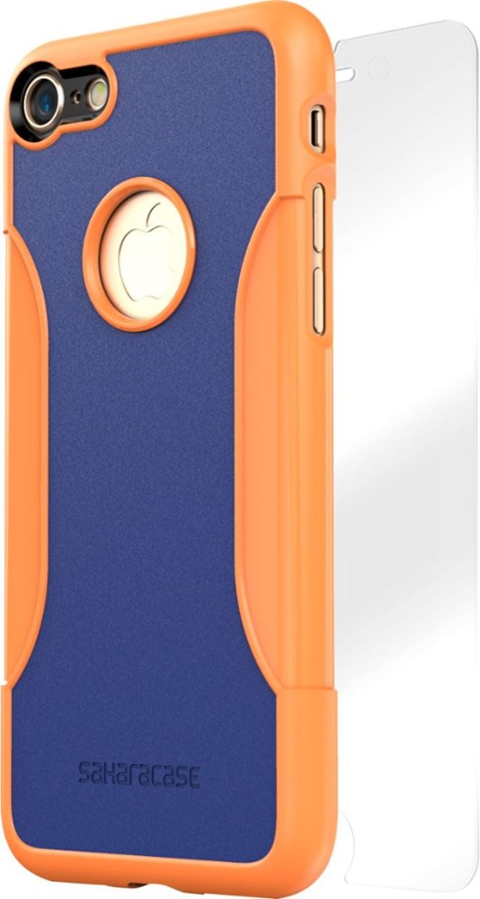 classic case with glass screen protector for apple iphone 7 and apple iphone 8 - blue orange