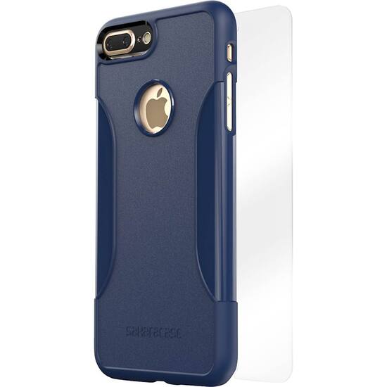 saharacase classic case with glass screen protector for apple iphone 7 plus and apple iphone 8 plus navy blue