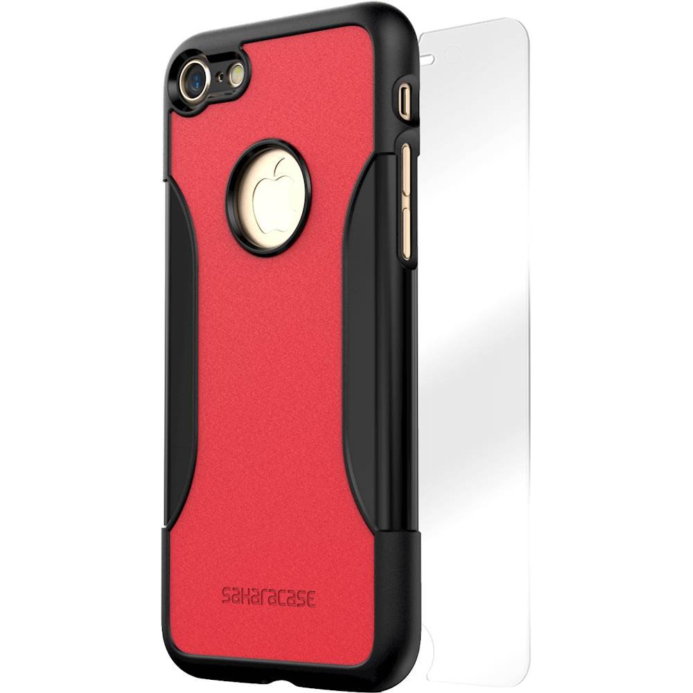 classic case with glass screen protector for apple iphone 7 and apple iphone 8 - black red