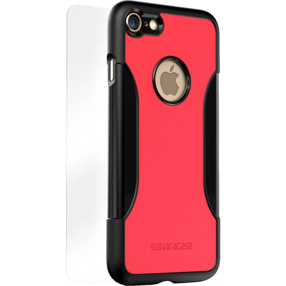 classic case with glass screen protector for apple iphone 7 plus and apple iphone 8 plus - black red