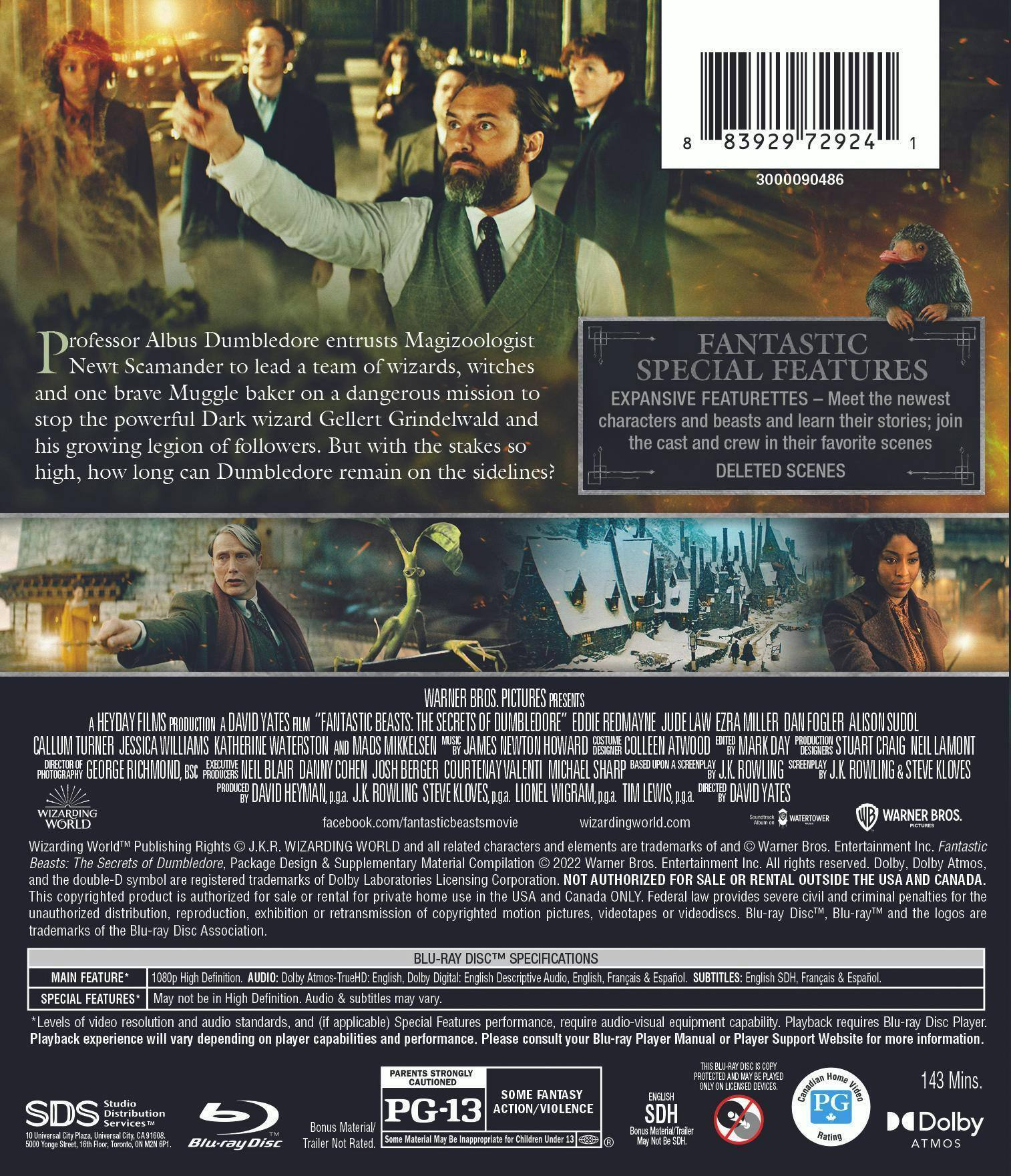 Back. Fantastic Beasts: Secrets of Dumbledore (Blu-ray) [Blu-ray].