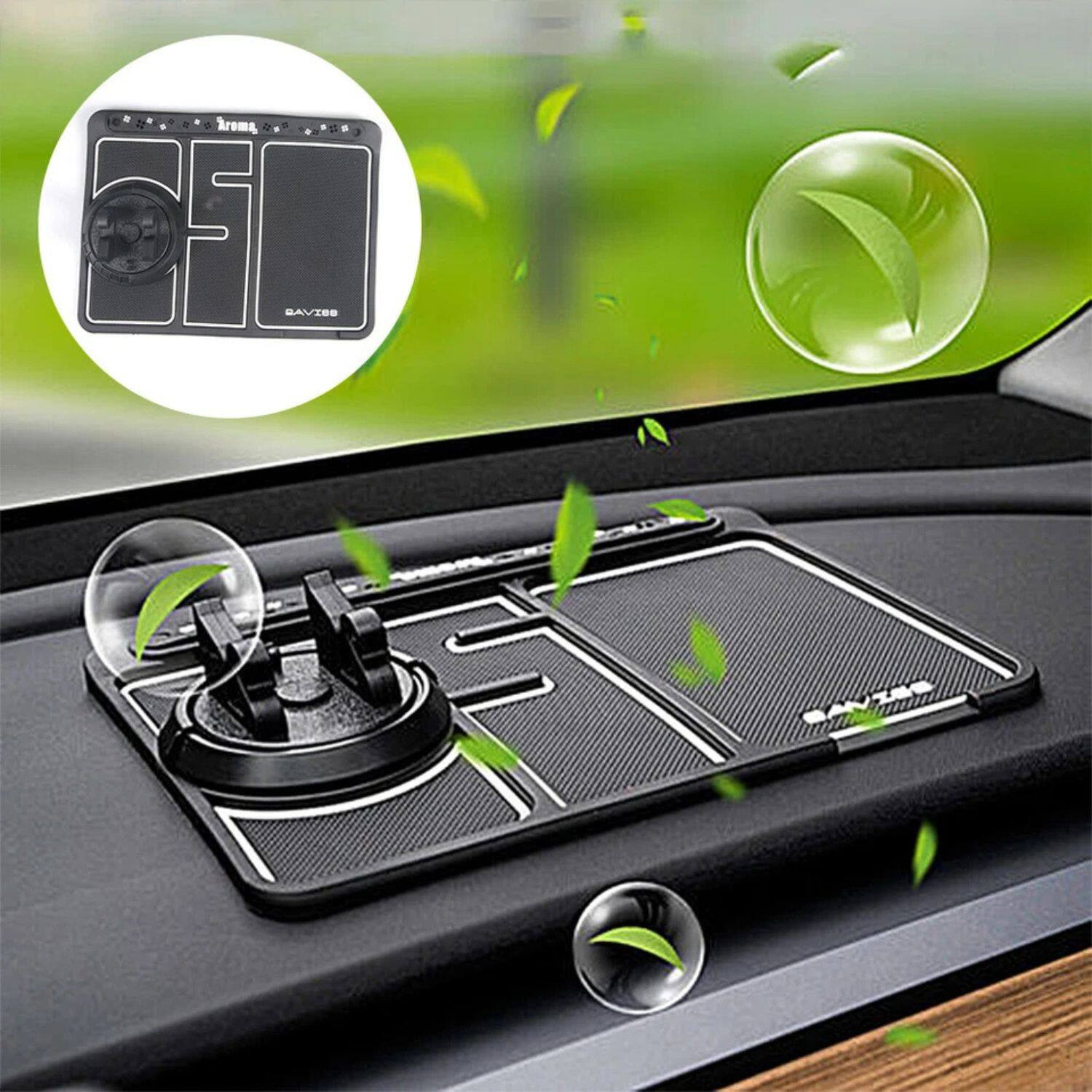 Angle. Stock Preferred - 4-in-1 Luminous Non-Slip Car Phone Pad with 360° Rotating Holder, Parking Number Display Universal Dashboard Mount - Black & White (Luminous Glow).