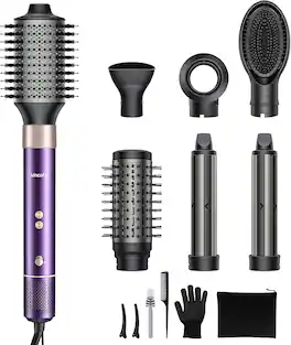 Teendow - 7 in 1 Hair Dryer Brush for Fast Drying/Straightening/Curling, 1500W, Mutil-Use Blow Dryer Brush,Hair Dryers for Women - Purple