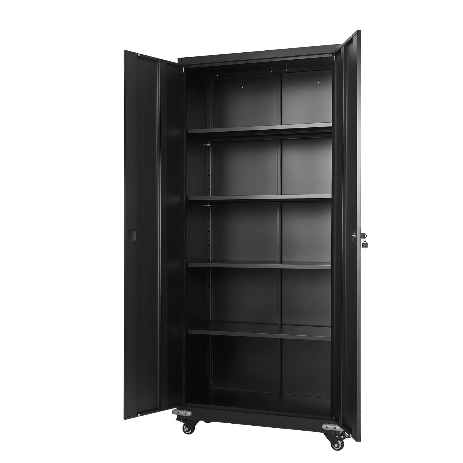Alt View 5. VEVOR - Metal Storage Cabinet, 72.6 in Rolling Steel Garage Cabinet with 4 Adjustable Shelves, 2 Magnetic Doors & 2 Keys - Black.